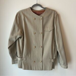 Vintage Reldan Wool Blend Double Breasted Jacket Made in England Size 10 Beige